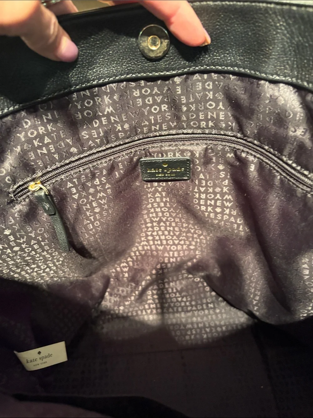 Kate Spade Quinn Villabella Ave Black Pebbled Leather Tote with Bow Accent EUC